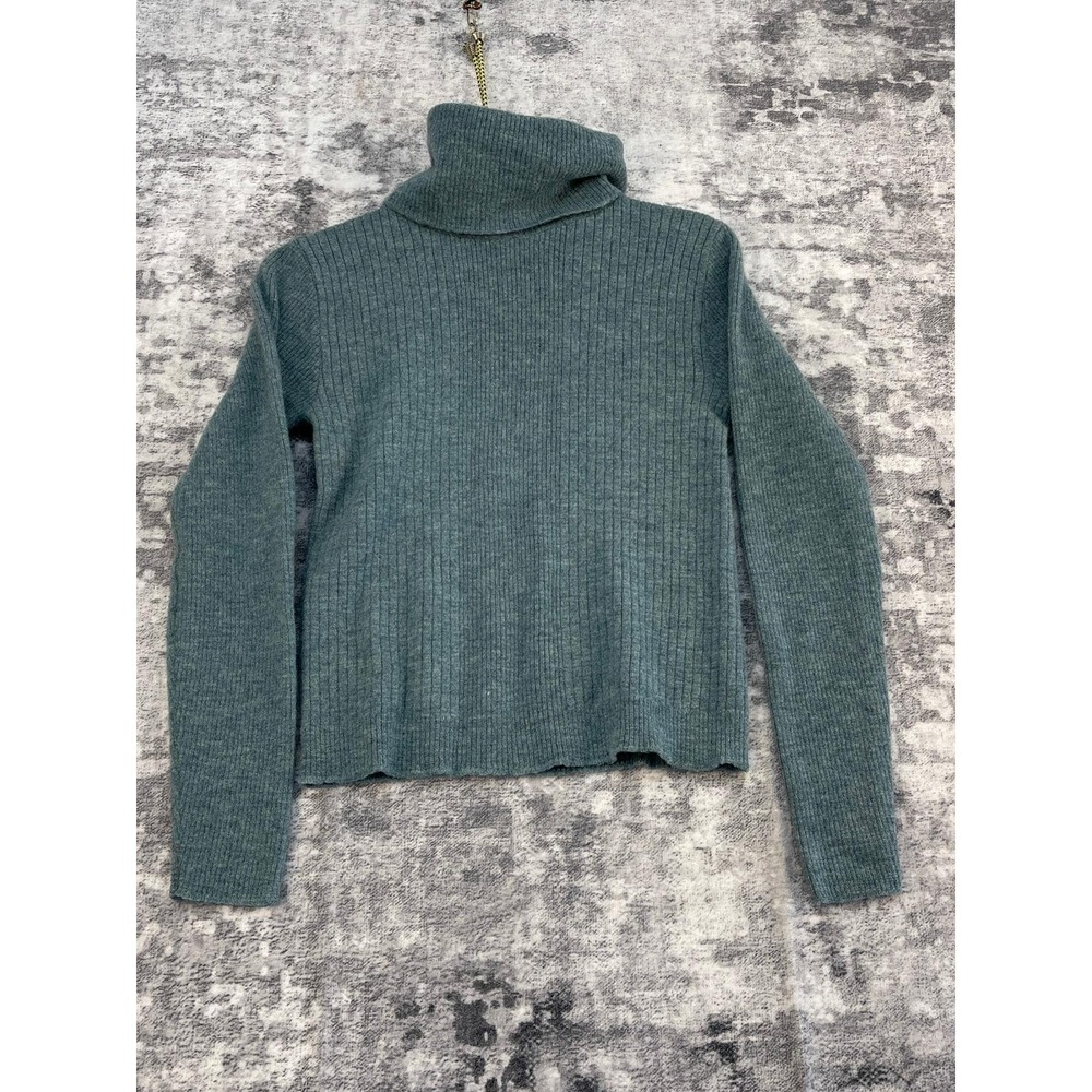 Vtg Young Pendleton Women 36 Green Virgin Wool Turtleneck Ribbe Sweater Academia